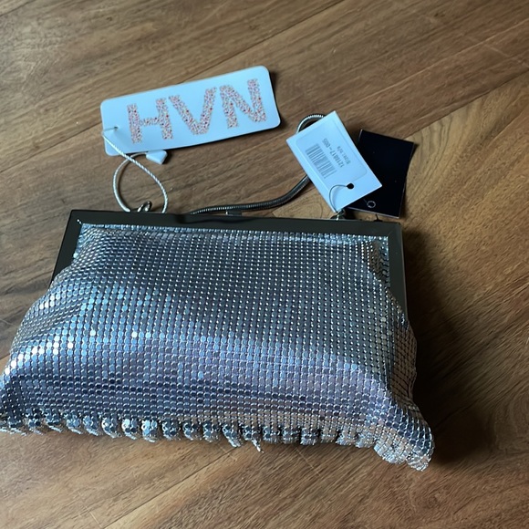 HVN Zoe Fringed Printed Chainmail Tote - Silver - Picture 6 of 11